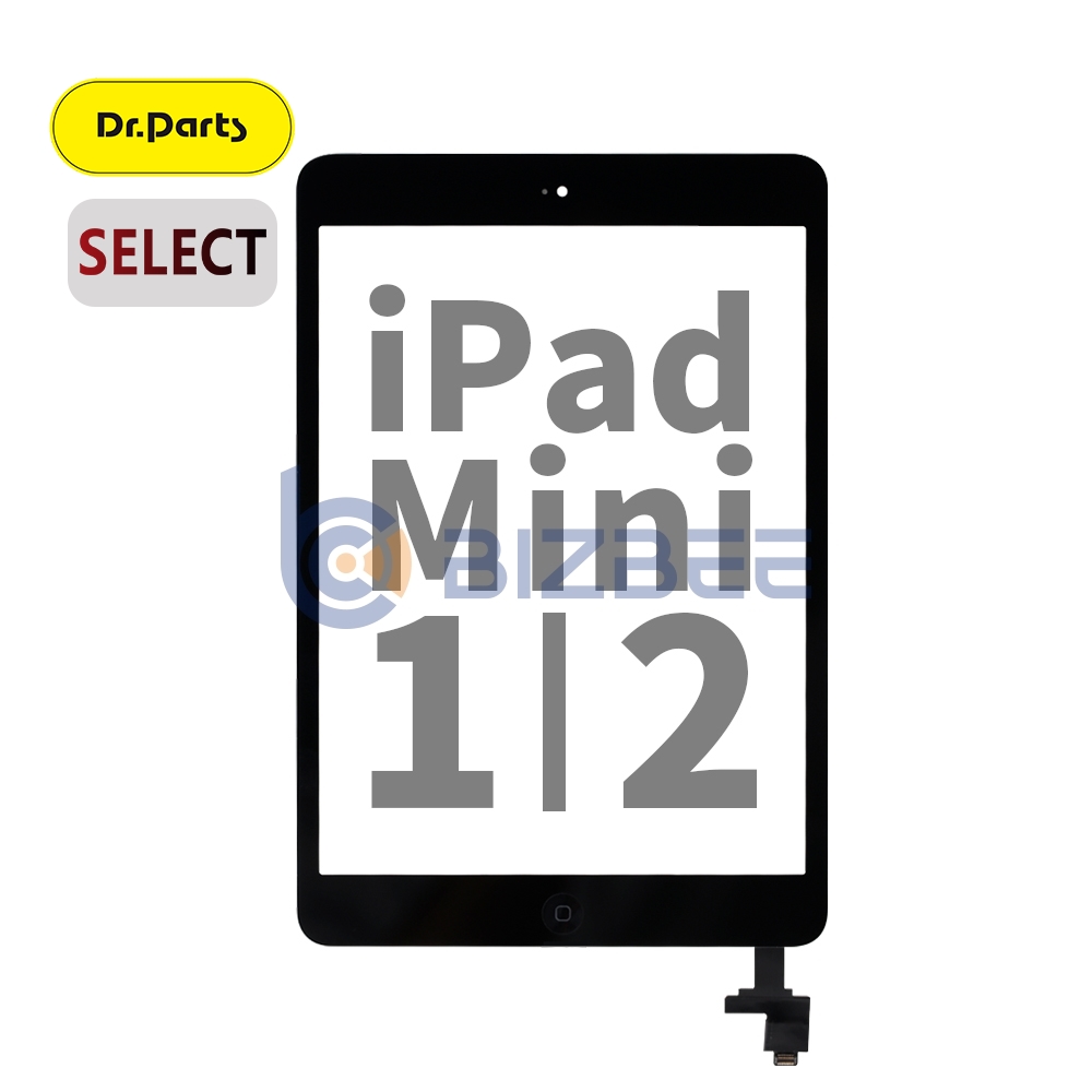 Dr.Parts Touch Digitizer Assembly With Tesa Tape For iPad Mini 1/2 (A1432/A1454/A1455/A1489/A1490) (Select) (Black)