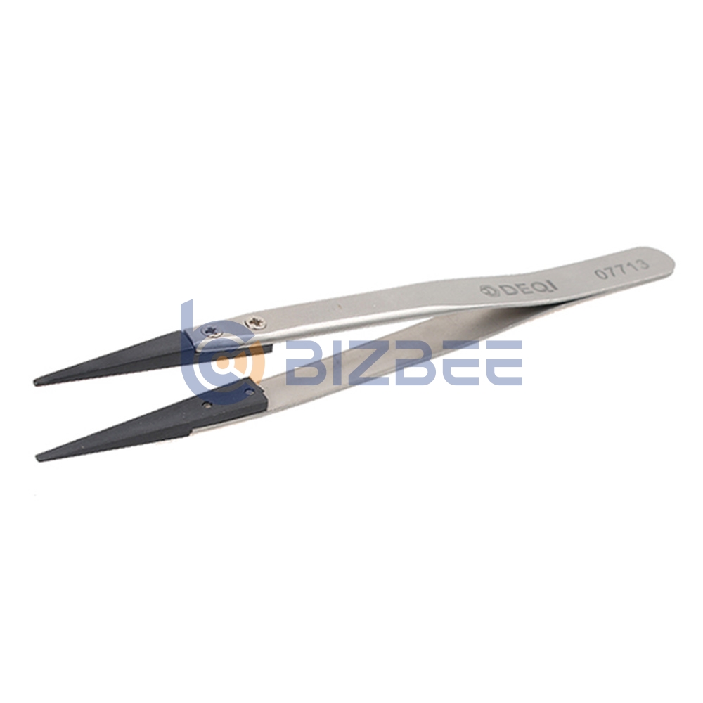 Silver-Black Plastic Tip Stainless Steel Handle Tweezers